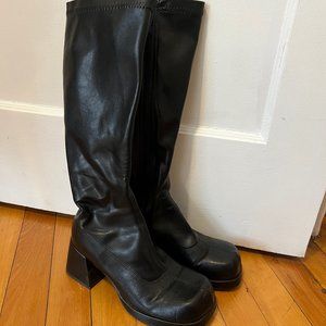 Black Knee High Block Heel Boots